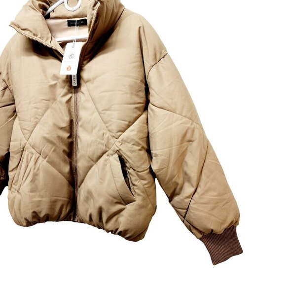 Merokeety Women Short Puffer Jacket Winter Cropped Coat Beige Size S - Picture 7 of 15
